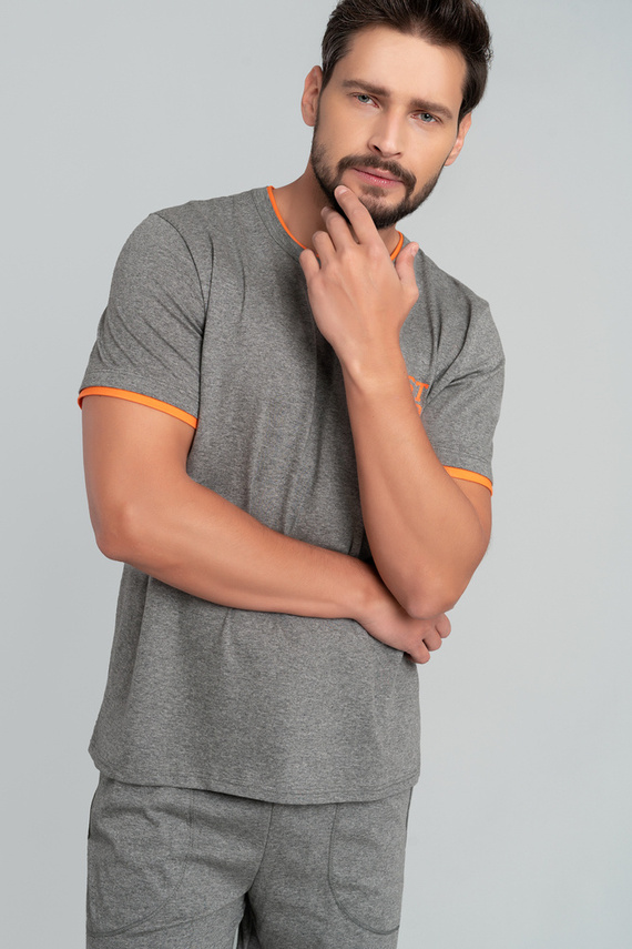 Marek Pijama pentru bărbați cu mânecă scurtă, pantaloni 3/4 Italian Fashion- mediu melange