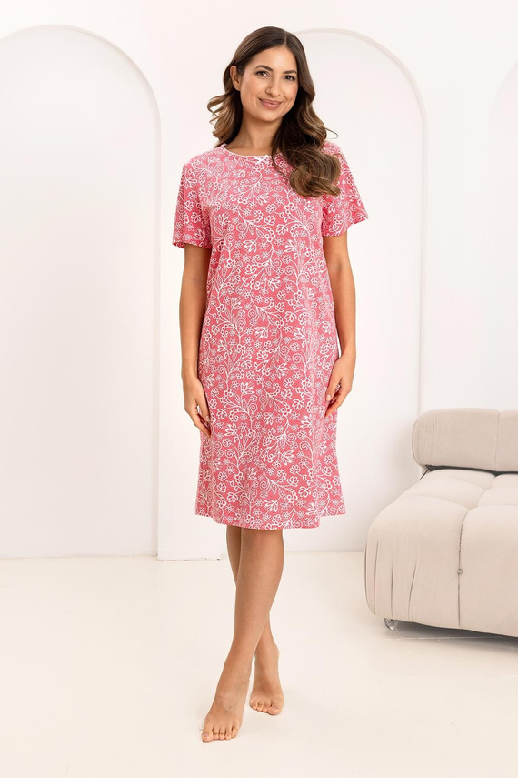 Rochie de noapte 169 Regina – din bumbac, cu model floral, decolteu semicircular | Eleganță și confort