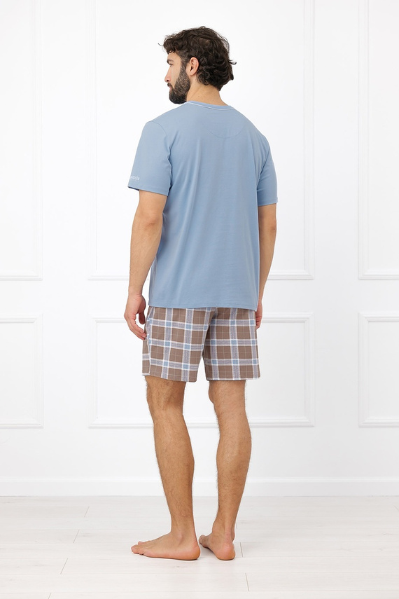 Pijamale bărbați Italian Fashion Dante bumbac scurte pantaloni scurți în carouri cu buzunare - oțel