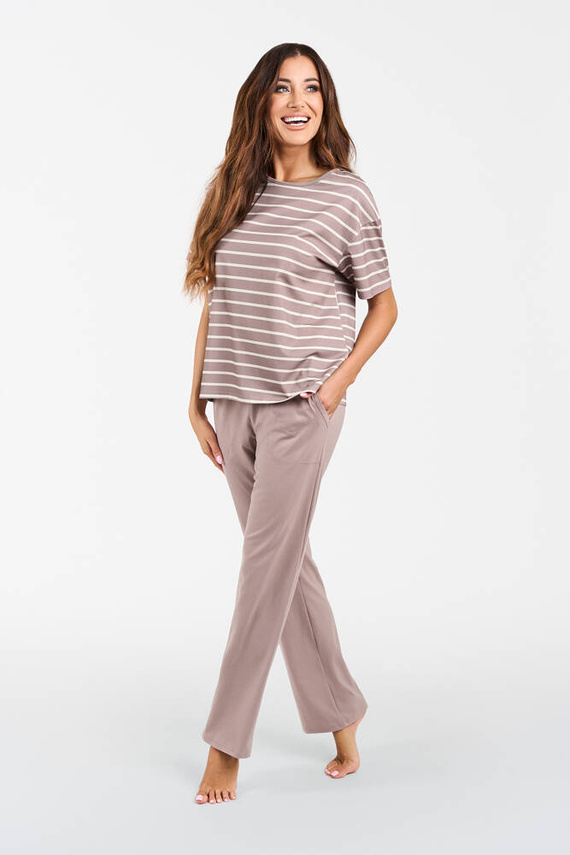 Betty Pijama de damă cu mânecă scurtă, pantaloni lungi Italian Fashion - cappuccino/print cappuccino