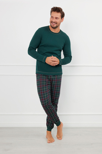 Fogo Pijama bărbătească cu mânecă lungă, pantaloni lungi Italian Fashion - verde/print