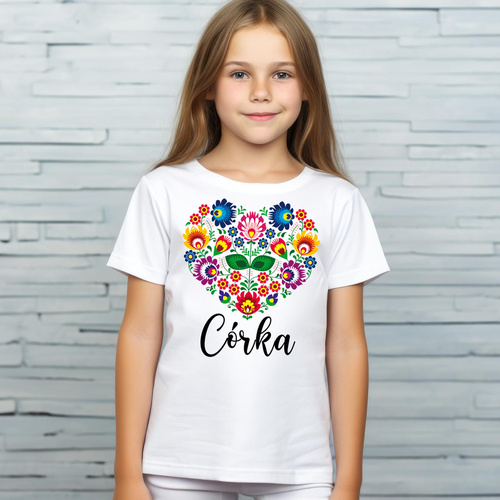 SKU R11k-1 Tricou cu mânecă scurtă pentru copii Moocha „Daughter heart folk”, alb