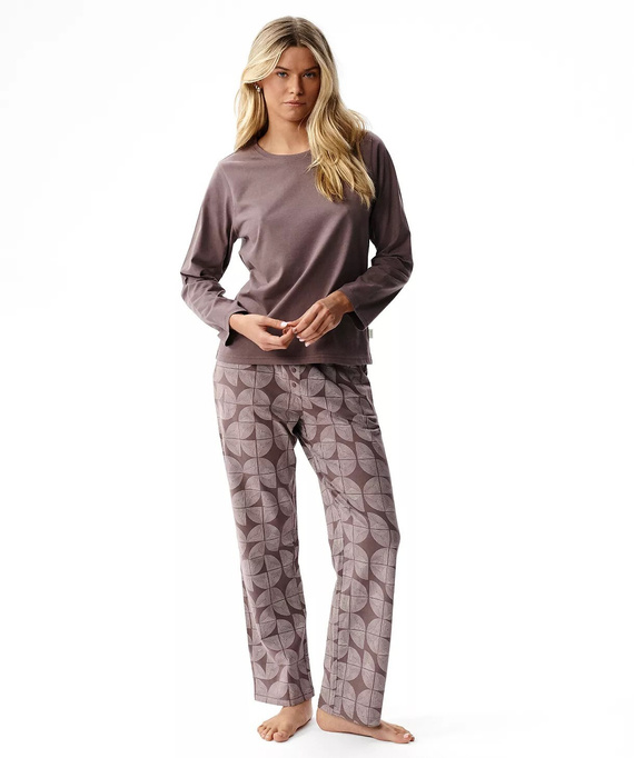 Atlantic NLP-522 Pijamale damă lungi 100% bumbac Pantaloni cu modele maro