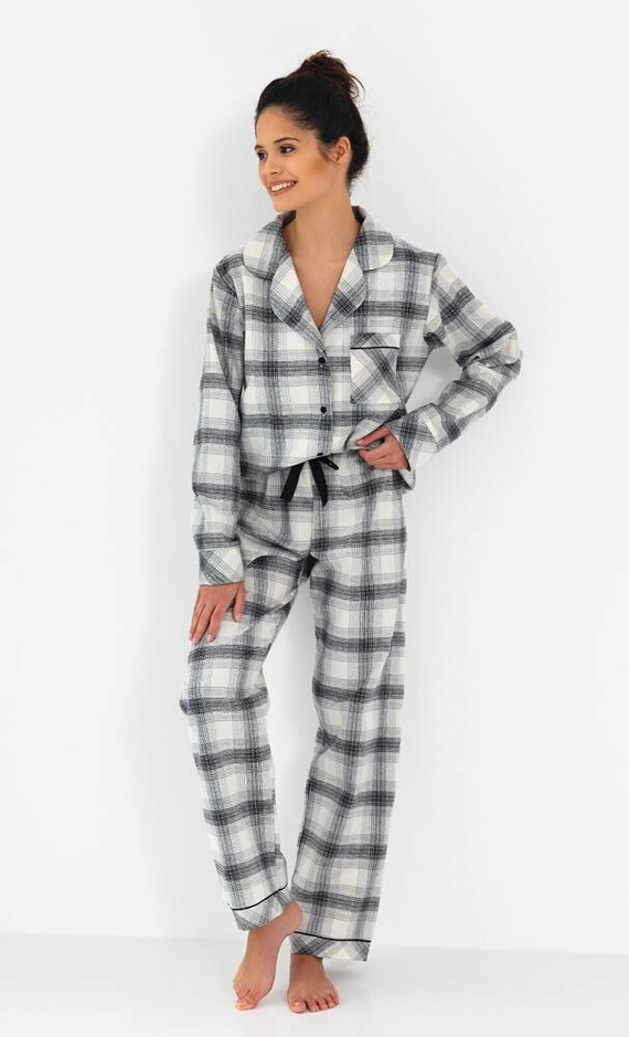 Pijamale Cressida Flannel Sensis pentru femei - gri-crem