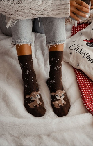 1283-036 Șosete de damă Little Reindeer Milena maro - Crăciun, colorate, bumbac