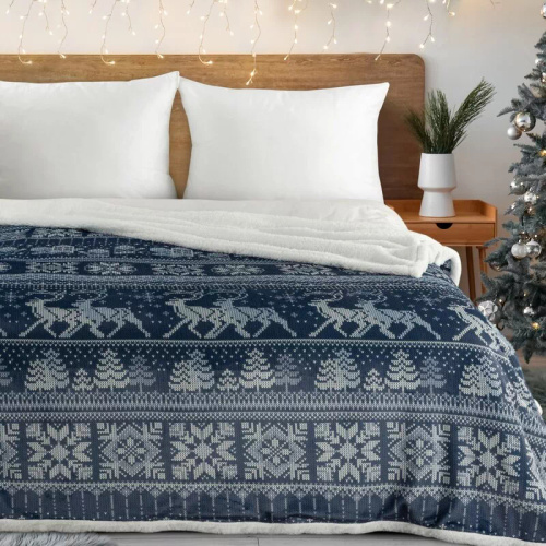 Pătură de Crăciun Eurofirany Alb Bleumarin – Pătură moale din microfibră, 240 g/m²
