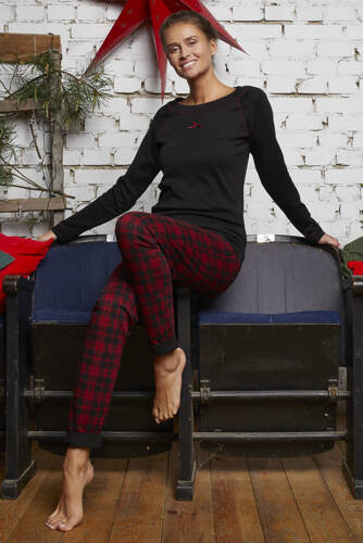 Ordesa Pijama de damă cu mânecă lungă, pantaloni lungi Italian Fashion - negru/print