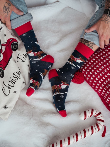 1290-035 Milena Reindeer cu ham Șosete de Crăciun pentru bărbați, bleumarin