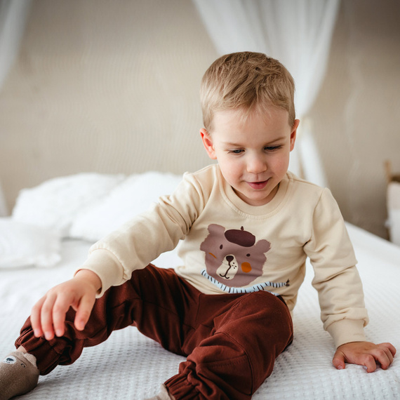 Hanorac Beary Cool Eevi – bej deschis, bumbac, imprimeu ursuleț