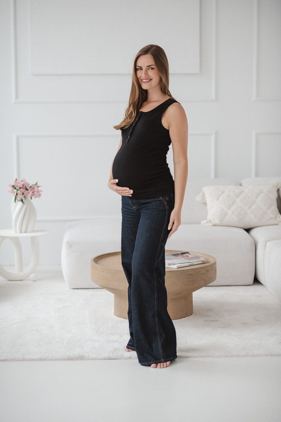 Tricou Tummy Maternitate si Alaptare - cu nervuri, cu bretele Milk&Love negru