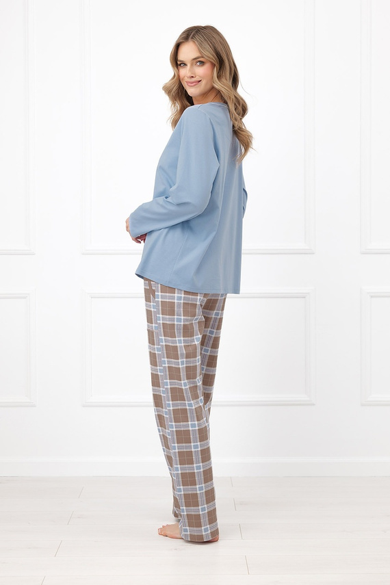 Pijamale damă Italian Fashion Delma 100% bumbac, pantaloni lungi, carouri - gri metalizat