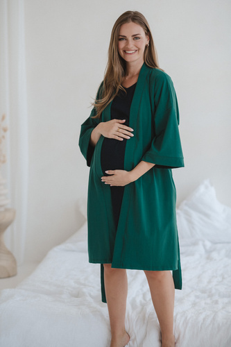 Halat de baie maternitate Milk&Love, verde sticlă – bumbac cu elastan, confortabil, mâneci 7/8