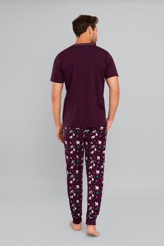 Manfred Pijama cu mânecă scurtă pentru bărbați, pantaloni lungi Italian Fashion- burgundy/print burgundy