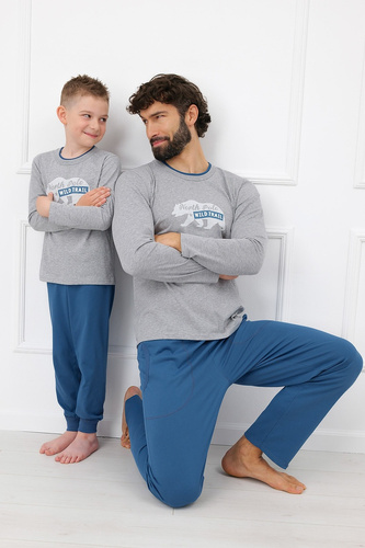 Pijama pentru bărbați Gordo - bumbac clasic, top polo și pantaloni cu buzunare Italian Fashion - melange 