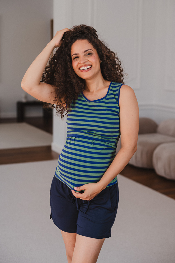 Milk&Love Milk Top tricou de alăptare pentru gravide, cu bretele, în dungi albastru-verzui