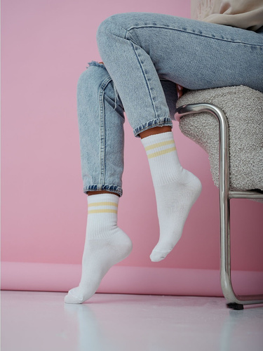 Șosete damă din bumbac Milena 0200-212 – cu nervuri, confort zilnic yellow