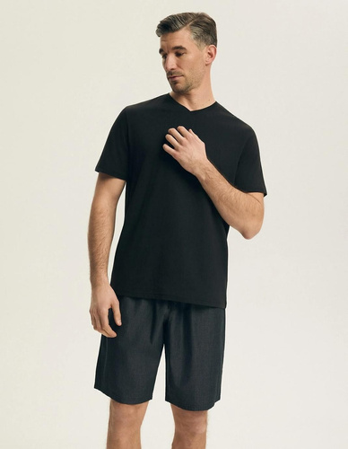Pijamale bărbați Henderson 44608 Post negru 100% bumbac mânecă scurtă