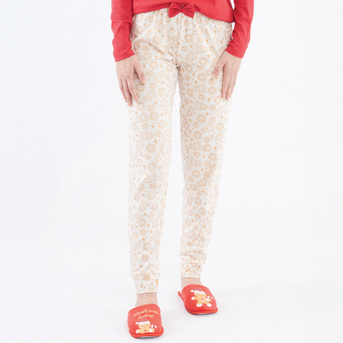 Pijamale Gretel Sorbetto pentru femei, roșii - Crăciun, cu mânecă lungă, imprimeu turtă dulce