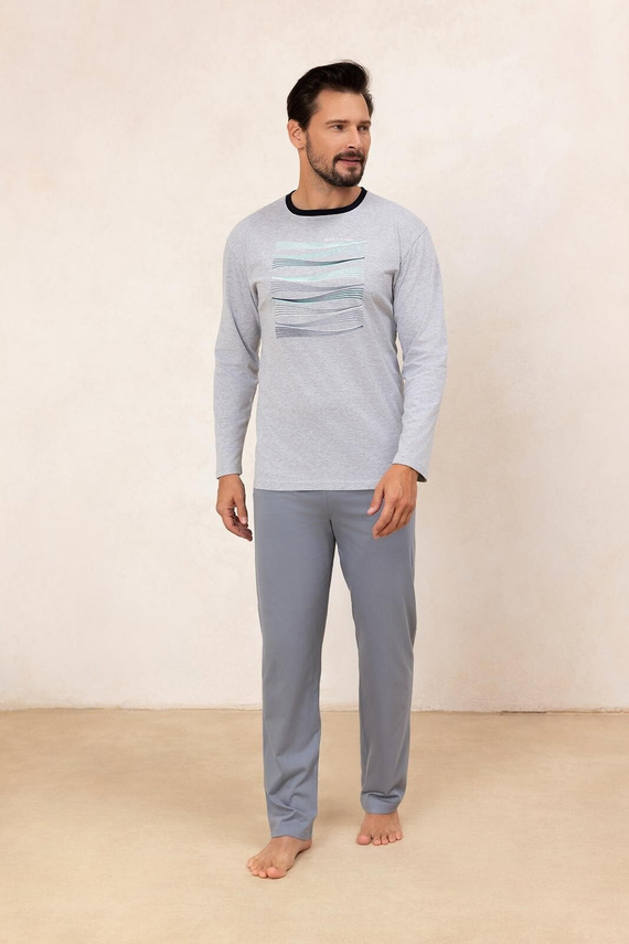 Regina 492 gri – pijamale bărbați din bumbac cu mâneci lungi, croială clasică