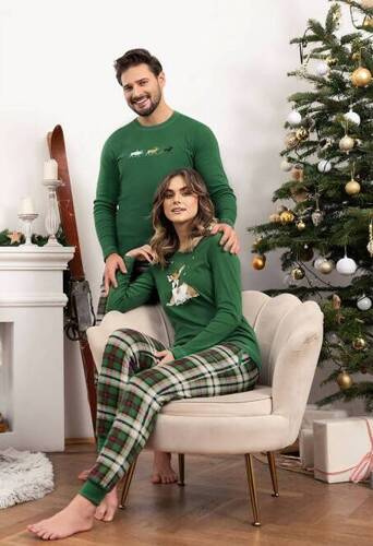 Pijama de damă Zonda cu mânecă lungă și pantaloni lungi Italian Fashion - verde/print