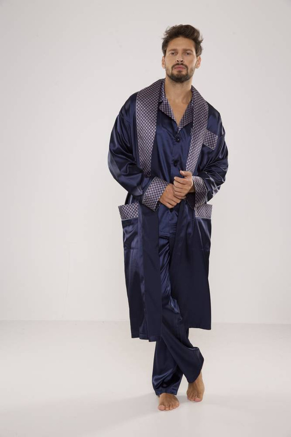 939 Pijama bărbătească din satin - albastru marin 