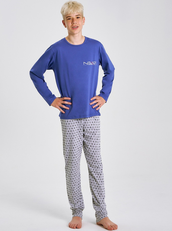 Pijamale băieți Emil 3506 Taro - bumbac, mâneci lungi, albastru