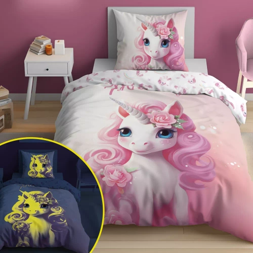 5418 A Unicorn Lenjerie de pat din bumbac care strălucește în întuneric Detexpol