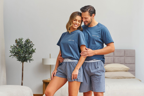 7424 Doctor Nap pijama bărbați bumbac denim blue pantaloni scurți cu dungi