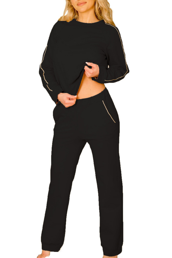 Trening de dama Maio Mirale, bumbac 95% bumbac 5% elastan, productie poloneza - set sport elegant - negru