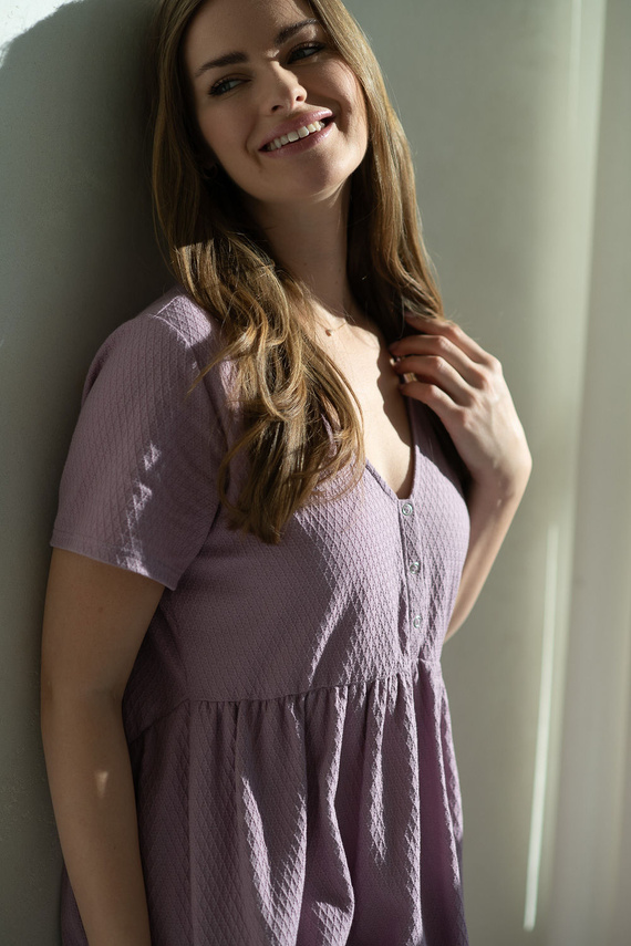 Cămașă de noapte Aurora pentru maternitate și alăptare, culoare lavandă, Milk&amp;Love – bumbac, cu nasturi, confecționată prin lustruire