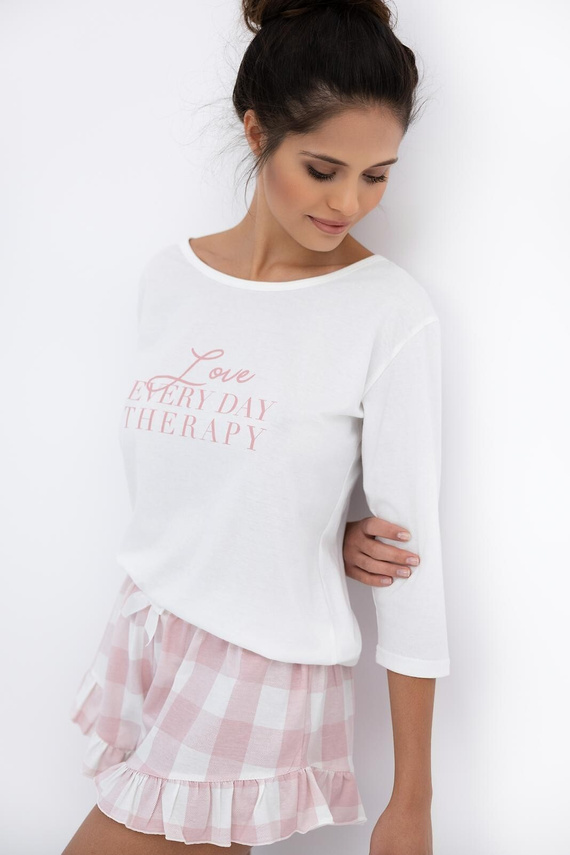 Emily Sensis – Set de pijamale din bumbac pentru femei | Tricou cu mânecă 3/4 și pantaloni scurți cu volane