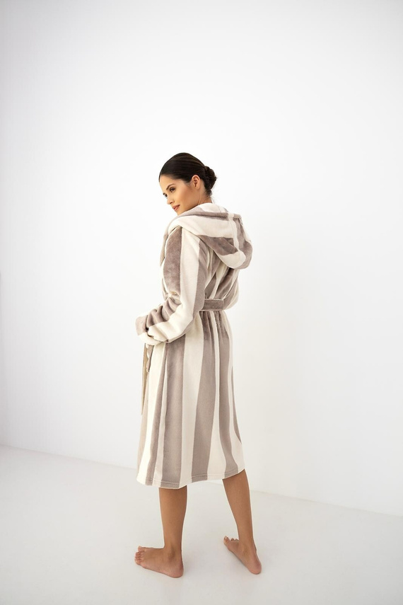 Halat de damă Sensis Lirien ecru-mocca lung, cu glugă și buzunare