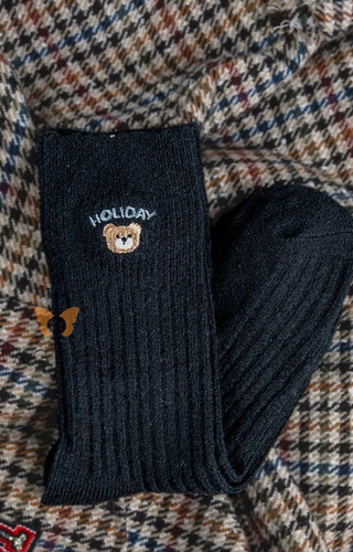 Șosete YN5035 Warm Magnetis pentru femei, negre - cu nervuri și aplicații