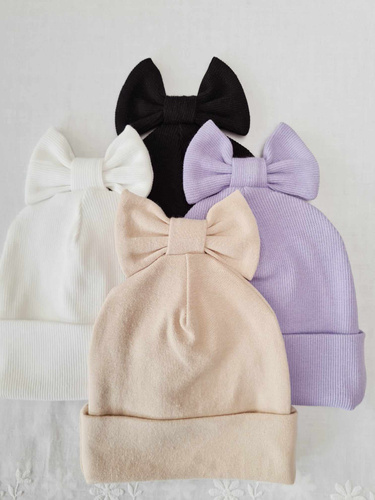 Pălărie Marija 15K cu nervuri duble cu fundă - neagră