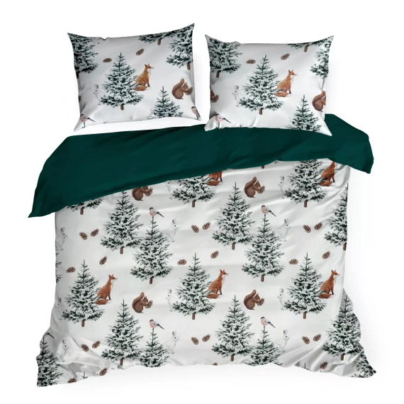 Lenjerie de pat de Craciun din microfibra Roland Eurocurtains - verde, decorata cu un imprimeu fermecator