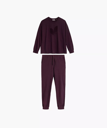 Atlantic NLP-517 Pijamale damă lungi 100% bumbac cu manșete culoare vin