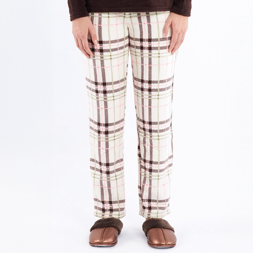 Pijamale Liliana Sorbetto maro – fleece călduros cu model în carouri și broderie