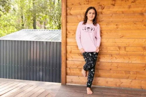 Umbra Pijama pentru fete, cu mânecă lungă și pantaloni Italian Fashion- somon/print