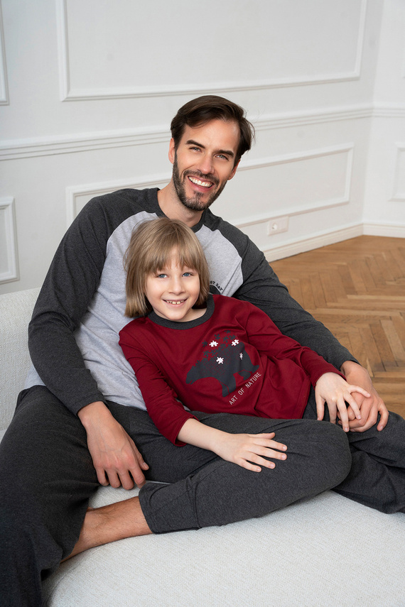 Morten Pijama pentru băieți Italian Fashion burgundy/c.melange