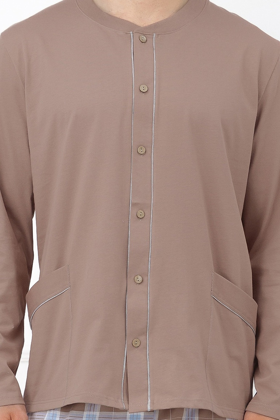 Italian Fashion Wilhelm pijama bărbați 100% bumbac nasturi carouri - cappuccino
