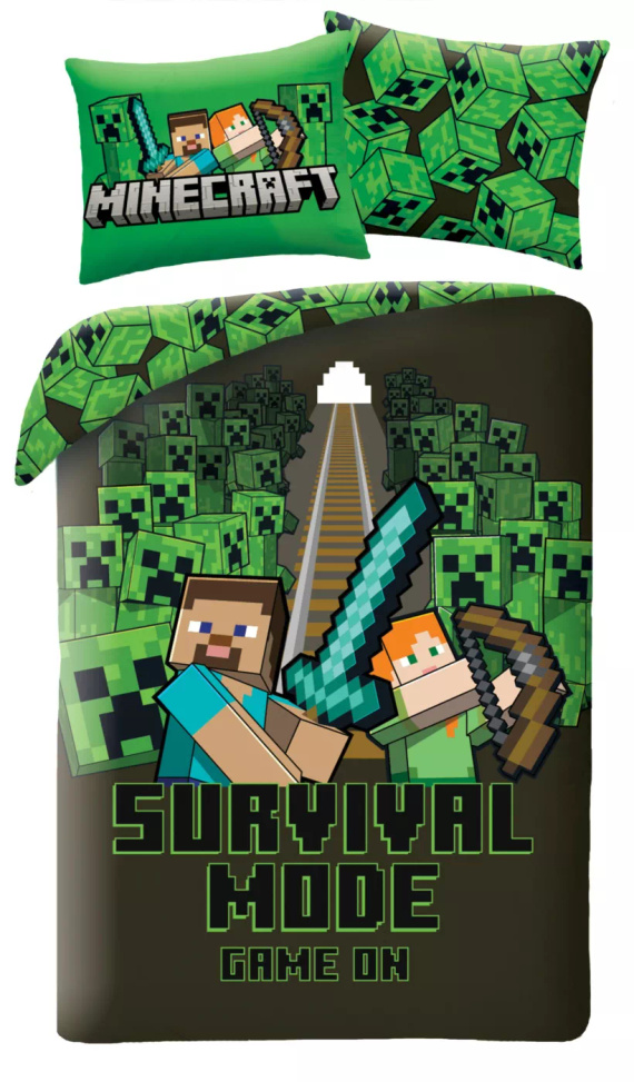 Lenjerie de pat Halantex Minecraft 140x200 verde-negru cu față de pernă 70x90