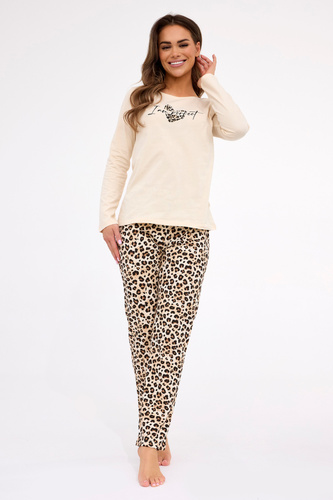 DR 655/439 Pijamale dama Cornette, leopard bej, bumbac lung