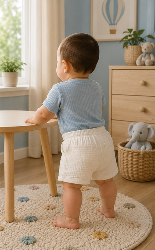 SZ55303 Mamatti pantaloni scurți din mușelin ecru cu buzunare și nasturi pentru vară