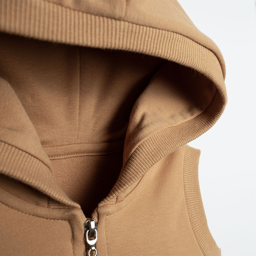 Bezrękawnik dziecięcy 222272 Olo Nicol caramel cu glugă din bumbac fleece