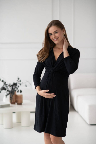 Rochie Loop de maternitate si alaptare, maneca 7/8, Milk&Love, neagra