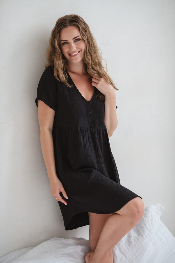 Cămașă de noapte de maternitate și alăptare Aurora de muselină Milk&Love neagră