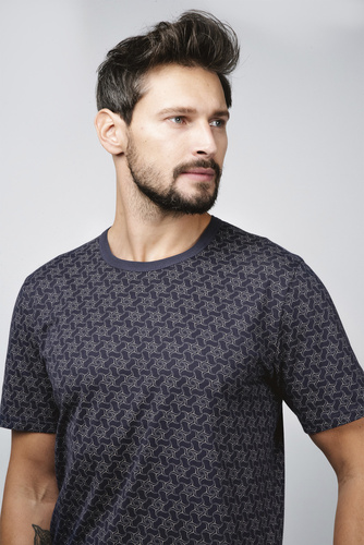 Ricardo Pijama cu mânecă scurtă pentru bărbați, pantaloni scurți Italian Fashion - albastru navy/print