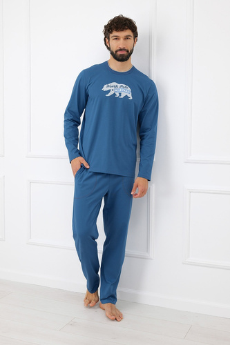 Pijama pentru bărbați Gordo - bumbac clasic, top polo și pantaloni cu buzunare Italian Fashion - melange 