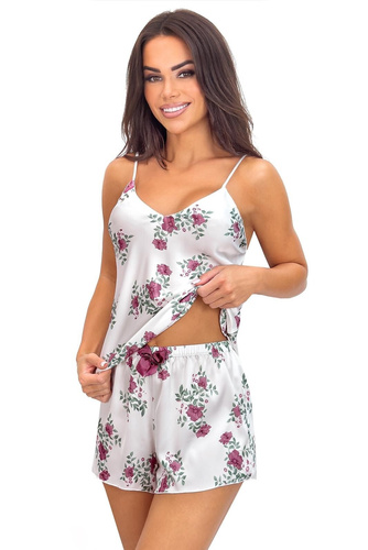 Pijama Julia 1/2 Ecru Floral Donna – Pijama din satin cu bretele reglabile și imprimeu floral