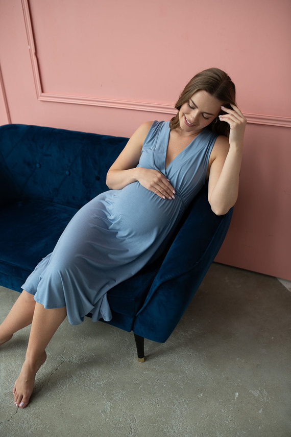 Cămașă de noapte de maternitate și alăptare Star Light din bambus Milk&Love, albastru